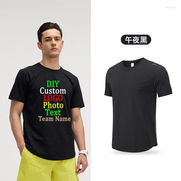 Camisetas para hombre 2023, camiseta de secado rápido, cuello redondo, manga corta, deportes de verano, correr, absorción de humedad, ropa de poliéster, logotipo personalizado