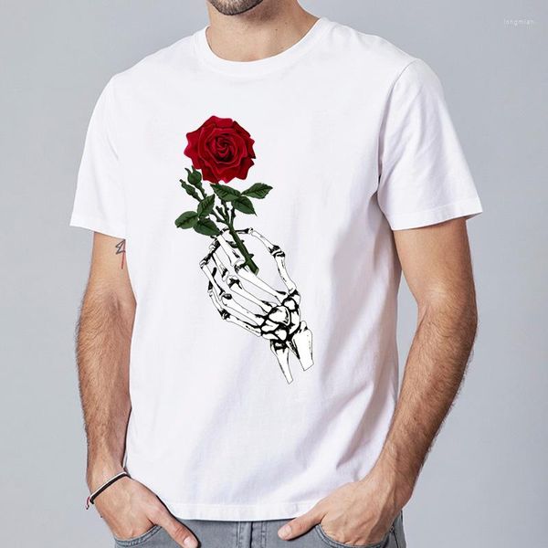 Camisetas para hombre 2023, estampado de flores rosas, camiseta informal a la moda, camisetas de verano, camisa de manga corta con cuello redondo