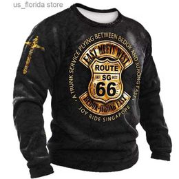T-shirts pour hommes 2023 Route 66 T-shirts Automne Long Slve Lettre de mode 3D Tops imprimés Sweat-shirt Casual Lâche Black TS Pull Strtwear Y240314