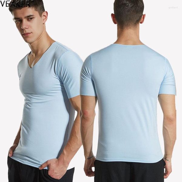 T-shirts masculins 2023 Sexy à manches courtes à manches courtes mâles mâles en mâle transparent couleur solide en V