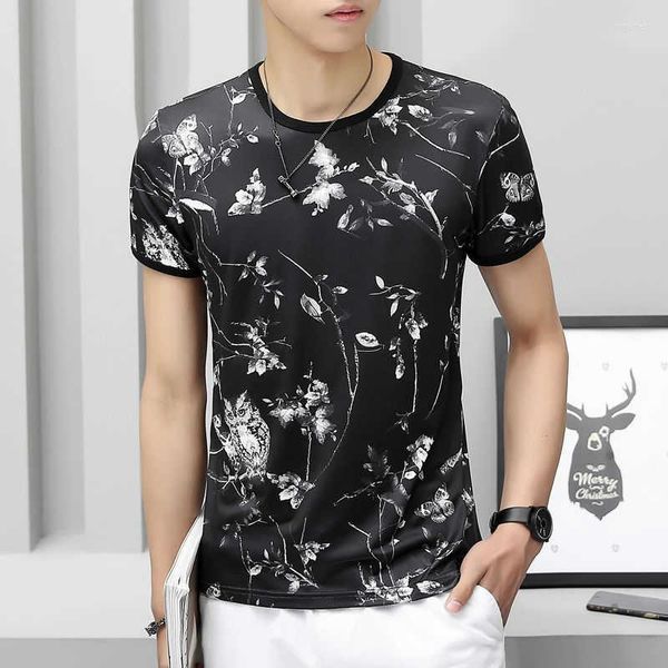 T-shirts pour hommes 2023 Chemise à fleurs à manches courtes Hommes Fitness Tshirt Été Mens Top T-shirts Tops Mâle Tee Vêtements Plus Taille M-9XL