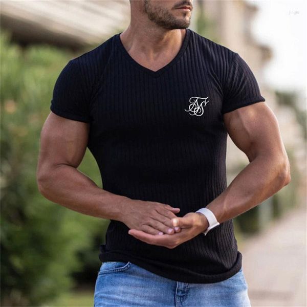 Hommes t-shirts 2023 Sik soie chemise hommes été à manches courtes Compression maille hauts t-shirt homme vêtements mode sport T-shirts