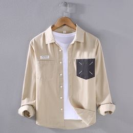 T-shirts pour hommes 2023 printemps et automne col polo chemise à manches longues mode polyvalent poche plaquée blanc de haute qualité 230920