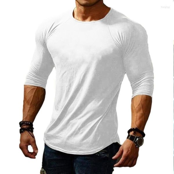 T-shirts pour hommes 2023 printemps et automne col rond à manches longues sport couleur unie T-Shirt pour hommes Type mince jeunesse