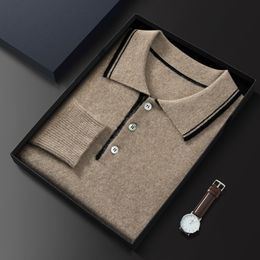 T-shirts pour hommes 2023 printemps automne vêtements haut de gamme 100 pur cachemire tricots POLO col à manches longues chemise chaude veste pull 230703