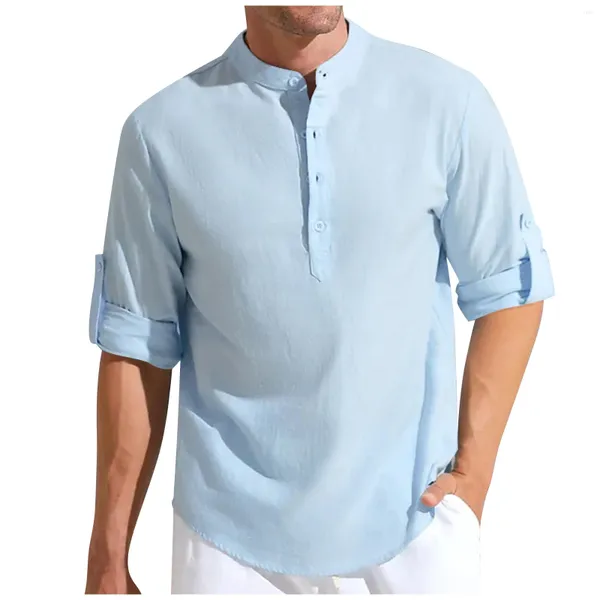 Camisetas para hombre 2023 Primavera Verano diseñador Casual algodón lino cómodo Tops Color sólido manga larga blusas sueltas Camisas