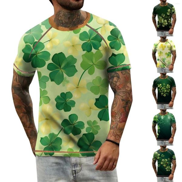 T-shirts pour hommes 2023 St. Patrick Raglan T-shirt rétro à manches courtes col rond haut trèfle imprimé doux respirant