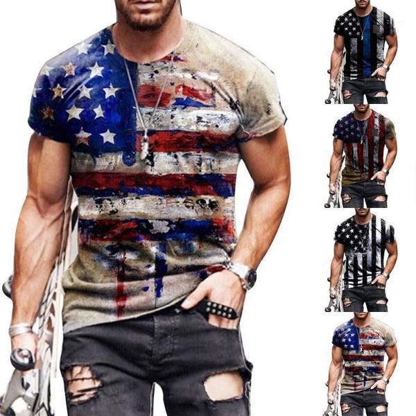 Camisetas para hombre, verano 2023, camisetas con estampado 3D de bandera americana, camisetas informales a la moda para hombre, camiseta de cuello redondo, ropa de calle holgada con músculos para hombre