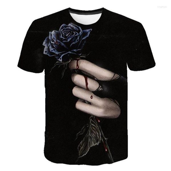 Camisetas para hombres 2023 Verano Sangre Harajuku Camisa Hombres Negro Rosa Impresión 3D Camiseta Moda Manga corta Imprimir Camisetas Casual Tee Tops S-6XL