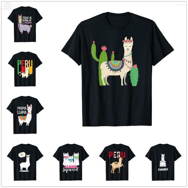 Camisetas de hombre 2023 verano Cactus con Llama de Perú camiseta de dibujos animados para hombres mujeres camiseta Unisex Tops camisetas de algodón