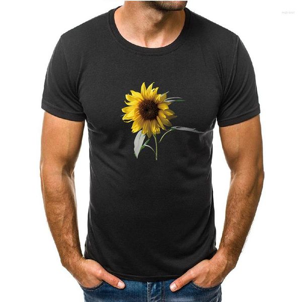 Camisetas de hombre 2023 verano algodón Hip-hop camiseta moda girasol impreso manga corta camiseta Oversize Hip Hop Tops