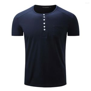 Camisetas para hombre 2023, ropa de marca de moda de verano, camiseta para hombre, camisa de manga corta ajustada de Color sólido, camisetas casuales con cuello mandarín