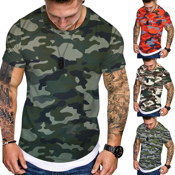 Camisetas para hombre, moda de verano 2023, camiseta de camuflaje, ropa informal de algodón con cuello redondo para hombre, ropa de manga corta para gimnasio para hombre