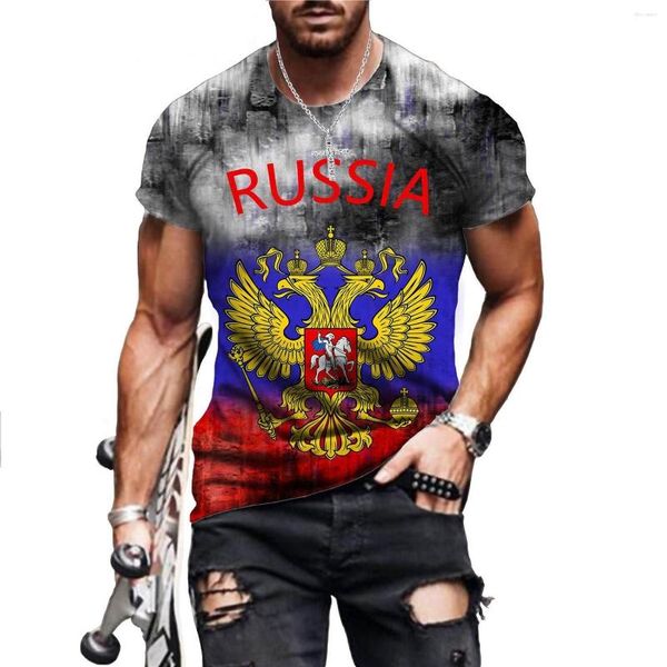 Camisetas para hombre, moda de verano 2023, camisetas Retro con insignia rusa para hombre, camisetas informales de manga corta con cuello redondo, camisetas de gran tamaño