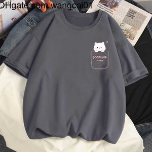 T-shirts voor heren 2023 Summer Fashion T-shirt vrouwen 100% katoen Harajuku Kawaii Pocket Cat Print Loose Casual Short Seved T-shirt FA Y2K Top 4103
