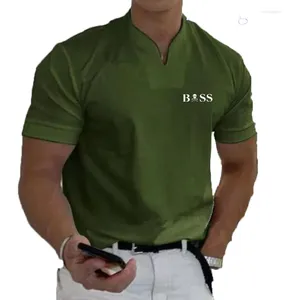 T-shirts masculins 2023 Tendance de mode d'été Sports Fiess Léisure Simple T-shirt Solide Loose Short Sleeve V-Neck Top Polo