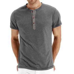 Heren t shirts 2023 zomer henley mannen massief kort mouw extras toppen mode knop casual 65%katoenen shirt voor mannelijke kleding
