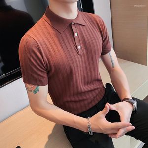 Camisetas masculinas 2023 verão de alta qualidade cor pura lapela fina estilo britânico manga curta esportes ao ar livre camisetas polo camisa