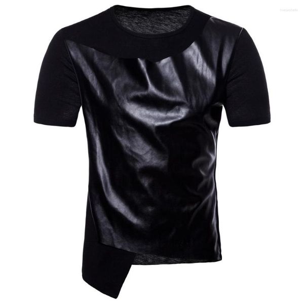 T-shirts pour hommes 2023 Summer Hip Top Section mince Slim Leather Street Dance Design Short Sleeve