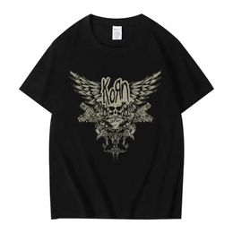T-shirts voor heren 2023 Zomer Korn Skull Wings Black T-shirt Women en Men Metal Gothic Rock Band T Shirts Vintage Plus Size T-Shirt Cotton Tops T240506