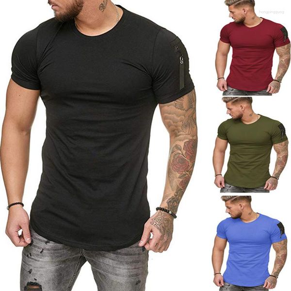 Camisetas para hombre, camiseta informal de talla grande de verano 2023, estilo hombro, brazo, bolsillo, costura a la moda