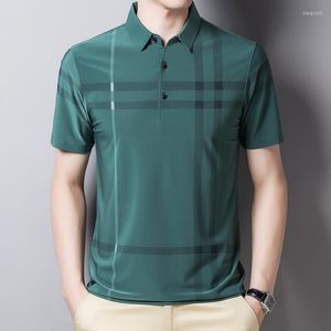 T-shirts pour hommes 2023 Été Hommes T-shirt à manches courtes T-shirt Soie de glace Cool Plaid Top Moyen Âge Garçon Casual Wear Coréen Jeunesse Stripe Polo