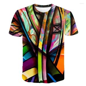 T-shirts pour hommes 2023 Summer Men Abstract Tie-Dye Shirt Line Graffiti T-shirt créatif Impression 3D O-Neck Casual Street Hip-Hop Tee Top