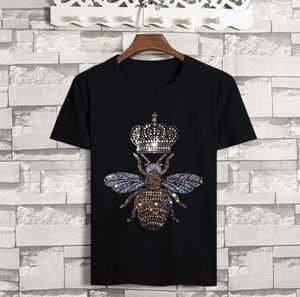 Heren T-shirts 2023 Zomer Mannen Zwart T-shirt Hip Hop Man Kroon Bee Schedel Diamant Mode Strass