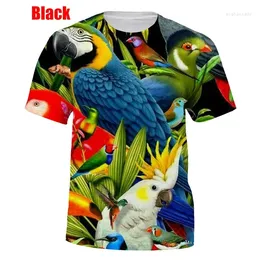 T-shirts pour hommes 2023 Été Hommes Casual 3D Imprimé Perroquet T-shirt Fleur T-shirts Hip Hop Tee Brid Imprimer Dessus Frais XS-5XL