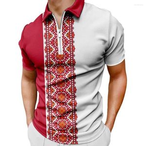 Camisetas de hombre 2023 verano hombres Casual impreso manga corta cuello vuelto cremallera Polo camisa Streetwear hombre Tops