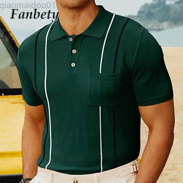 Camisetas de hombre 2023 Summer Men Polo Shirt New Trend Turn-down Collar Button Manga corta Pullover Casual Stripe Transpirable Business Men T-Shirt L230713