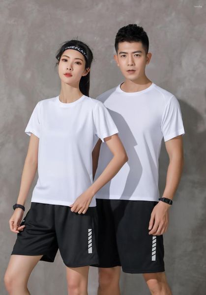 T-shirts pour hommes 2023 été hommes femmes cube d'eau col rond couleur unie T-Shirt absorbant la sueur respirant Couple Sport Top CX2918