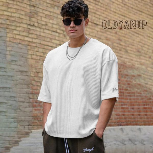 T-shirts pour hommes 2023 Summer Mens Streetwear Sport Lettre Broderie Lâche Manches courtes Corduroy Casual Confortable Ventiler Tees Tops