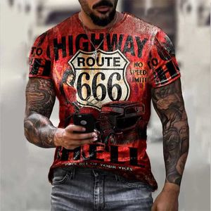 T-shirts masculins 2023 T-shirt pour hommes d'été Route 666 3D Imprimé court slve surdimension