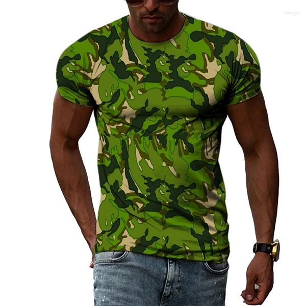 Camisetas para hombre, camiseta de verano 2023 para hombre musculoso, camiseta informal de gran tamaño con estampado de camuflaje en 3D y cuello redondo, gráfico callejero