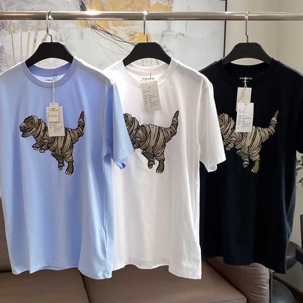 T-shirts pour hommes 2023 Summer New Bandage Heavy Industry Brodé Dinosaur Couple T-shirt