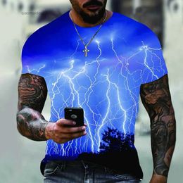 Camisetas para hombres 2023 Summer Nuevo relámpagos casuales Mensos Mensos de talla grande Elementos callejeros estampados populares cuello redondo Elevel2404