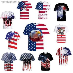 T-shirts voor heren 2023 Zomer Nieuwe US ​​Independence Day Skull 3D Digitale print Korte mouw Ronde Nek Losse fitting T-shirt T230517