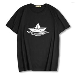 Hommes t-shirts 2023 été papier bateau imprimé à manches courtes hommes T-shirt coton respirant surdimensionné hauts grande taille marque vêtements