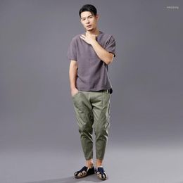 Hommes t-shirts 2023 été fleur de prunier T-shirt mâle coton et lin à manches courtes Style chinois rétro littérature grande taille D065