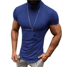 T-shirts pour hommes 2023 Summer Striped Men T-Shirts Fashion Tops à manches courtes Col haut Slim Fit Tee