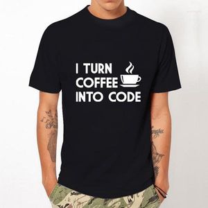 Heren t shirts 2023 zomerstijl Ik verander koffie in code computerprogrammeur casual t-shirt grappig shirt