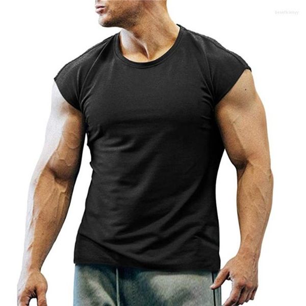 Camisetas de hombre 2023, camisetas de verano, camiseta sin mangas, cuello redondo, Color sólido, ocio, fondo, camisetas casuales para hombre y