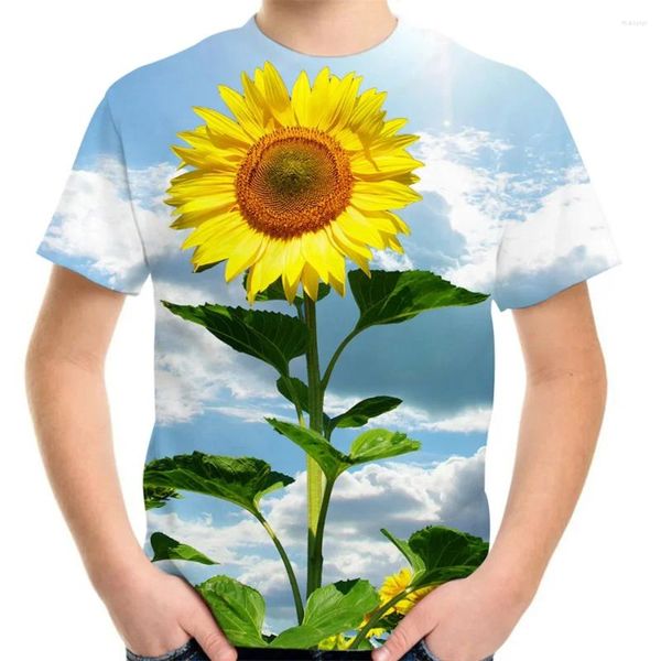 Camisetas para Hombre 2023 Marea De Verano Moda Imagen De Girasol Camisetas para Hombres Camisetas Informales con Estampado 3D Hip Hop Personalidad Cuello Redondo Tops De Manga Corta