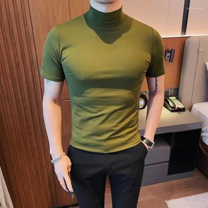 T-shirts pour hommes 2023 Summer Turtleneck T-shirt à tricoter Hommes à manches courtes Slim Fit Casual Business T-shirts Social Tee Tops Pull Vêtements