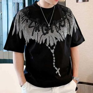 Heren T-shirts 2023 Zomer Wing Hot Diamond Paar T-shirt Top Fashion Brand Korte Mouw Heren Sociale Club Kleding T-shirt heren J240221