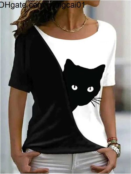 Camisetas para hombres 2023 Verano Mujer Gato La pintura impresa Camisetas O-cuello Casual Fa Tops Jersey diario Nuevo diseño de camiseta Streetwear 4103