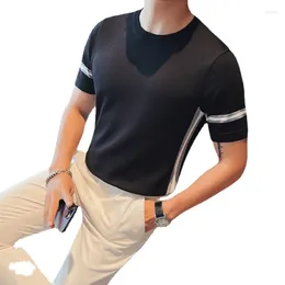 Camisetas para hombre, moda juvenil de verano 2023, camiseta de manga corta de seda de hielo tejida, M-4XLT de estilo fino, camiseta ajustada con cuello redondo