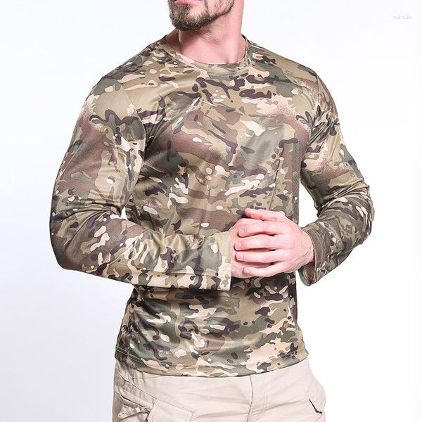 Hommes t-shirts 2023 T-shirt hommes manches mâle séchage rapide chemise col rond Long été léger respirant vêtements armée Camoufl