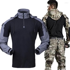 Camisetas para hombres 2023 Combate táctico Camisa para hombre Manga larga Ropa militar Soldados Ejército Con capucha Sólido Outwear Ripstop Tops Drop